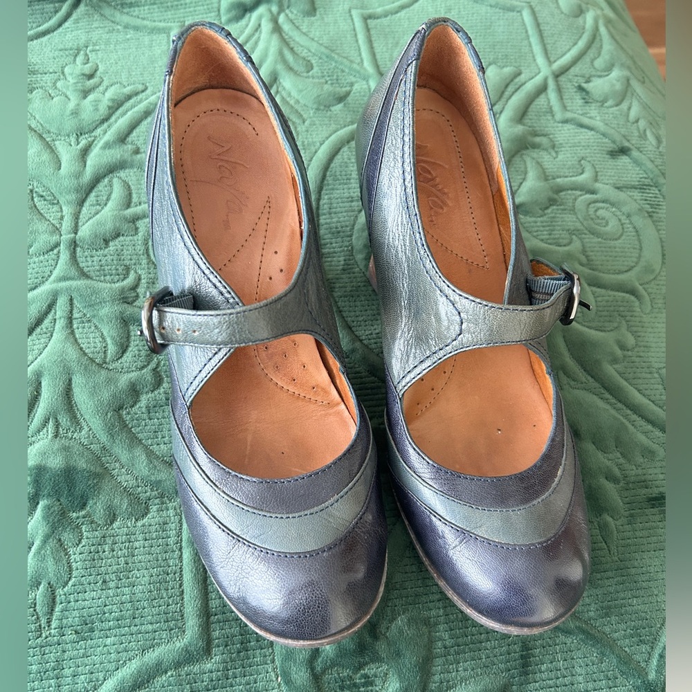 Naya Blue and Green Leather Mary Jane Women's Shoes